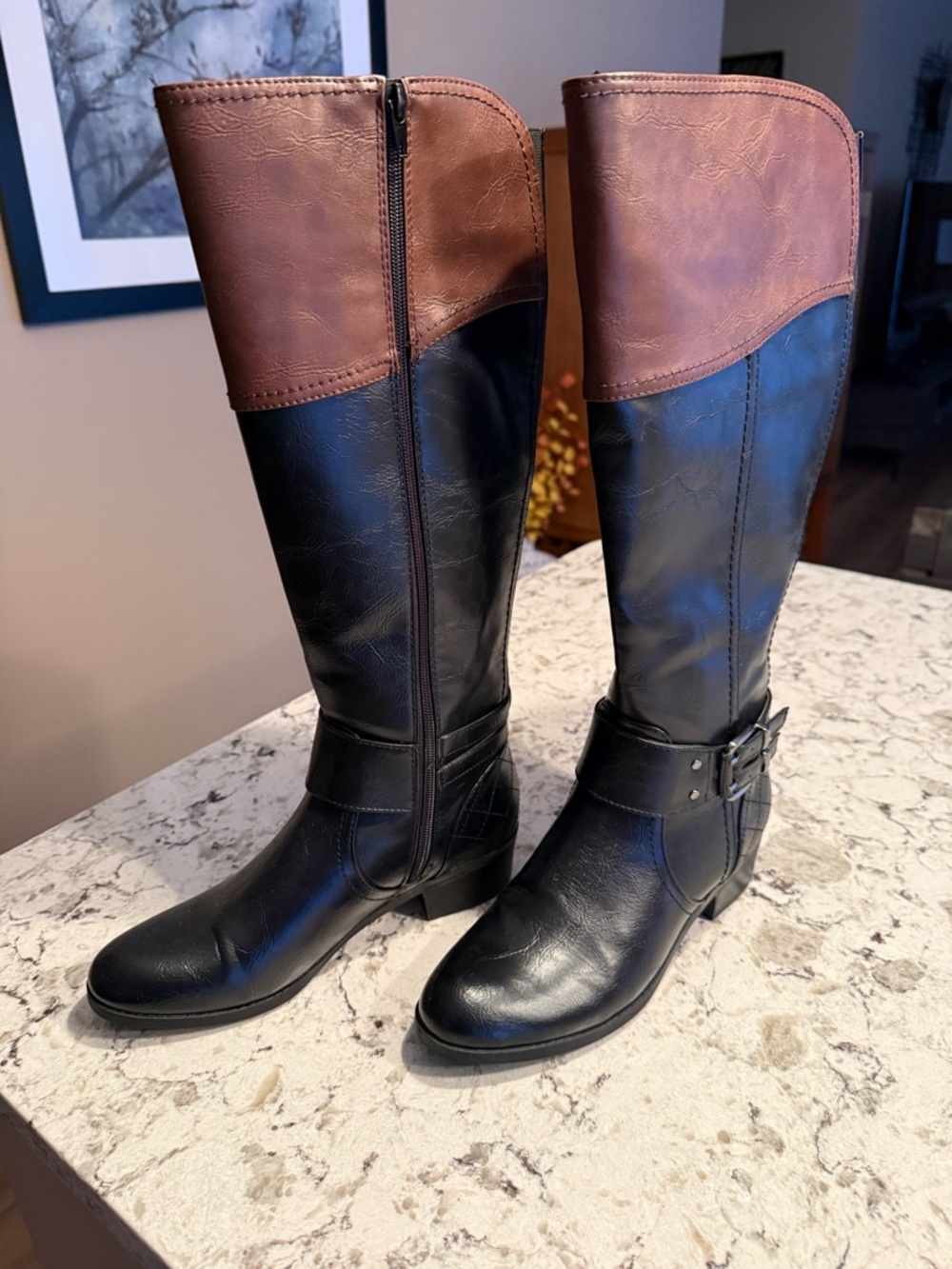 Unisa Two-Tone Black and Brown Tall Boots
